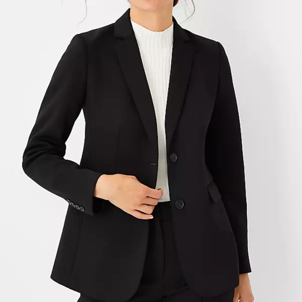 NWT Ann Taylor Two Button Blazer in Double Knit - Black 00 (XXS)
